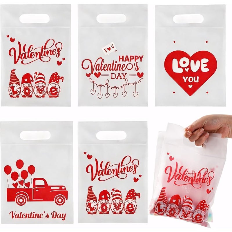 BOEIAC Valentines Cellophane Gift Bags, 40 PCS Valentines Treat Bags, Plastic Valentine Candy Cookies Snacks Goodies Sealing Bag with Handles for Valentine's Day Kids Party Favor Supplies Classroom Exchange - Image 1