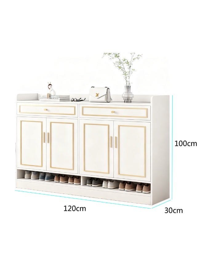 خزانة أحذية حديثة بـ 4 أبواب و 2 أدراج، منظم أحذية متعدد التخزين للمدخل، غرفة المعيشة، الردهة، حجرة أحذية مفتوحة من الأسفل، 120x30x100 سم، XG026 (أبيض) - Image 2