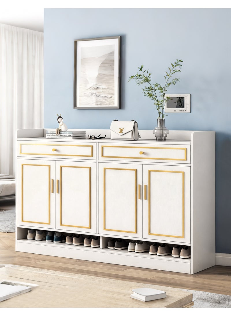 خزانة أحذية حديثة بـ 4 أبواب و 2 أدراج، منظم أحذية متعدد التخزين للمدخل، غرفة المعيشة، الردهة، حجرة أحذية مفتوحة من الأسفل، 120x30x100 سم، XG026 (أبيض) - Image 1