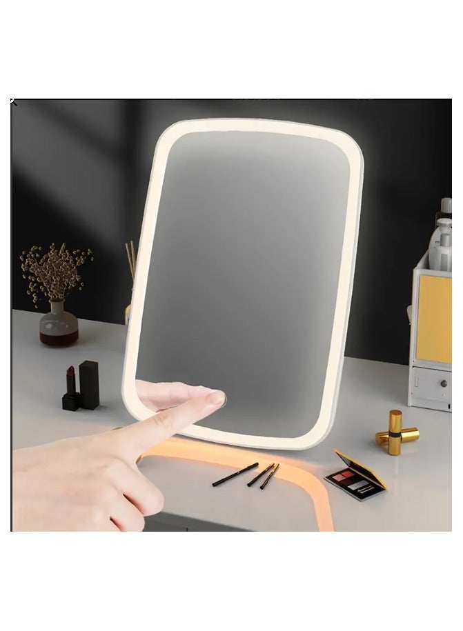 فيجن مرآة مكياج باضاءة ليد مع حساس اللمس، 3 أوضاع إضاءة بألوان مختلفة - أبيض، طبيعي ودافئ، سطوع قابل للتعديل، مرآة تجميل قابلة للطي محمولة على الطاولة مع شحن يو اس بي ، بطارية ليثيوم قابلة لإعادة الشحن ابيض - Image 2