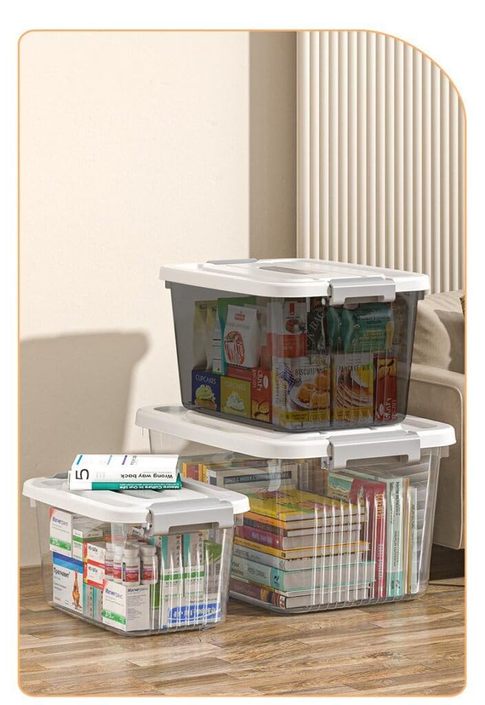Ash  Roh Ash & Roh Heavy Duty Plastic Storage Bins with Locking Lids – Clear, Stackable Containers for Bedroom or Closet Organization (pack of 1, Large 29cm X 40cm X 21cm) - Image 3
