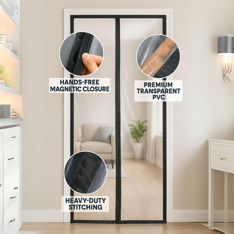 Royalkart® Transparent PVC Magnetic Door Curtain | Hands Free Self-Closing Screen | Blocks Insects & Outside Dust | Clear See-Through Screen for Home, Kitchen, AC Room, Shop | Door Size- 90cm x 200cm - Image 5