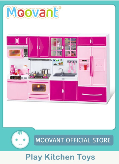 Play Kitchen Toys for Toddlers, Pretend Kitchen Toy Set with Lights & Sounds, Simulated Kitchen Appliances Education Interaction Toy for Kids