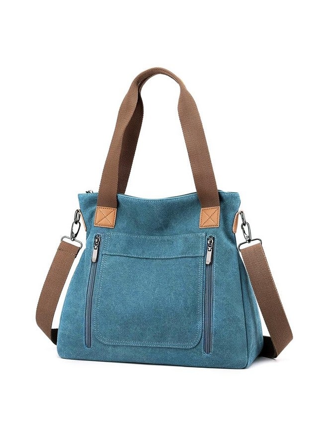 PALAY Handbags For Women Canvas Tote Bag Large Capacity Hobo Bags For Women Girls With Detachable Shoulder Strap Women Bag For Shopping, School, Blue - Image 1