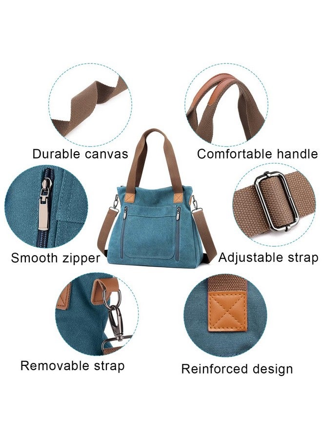 PALAY Handbags For Women Canvas Tote Bag Large Capacity Hobo Bags For Women Girls With Detachable Shoulder Strap Women Bag For Shopping, School, Blue - Image 3