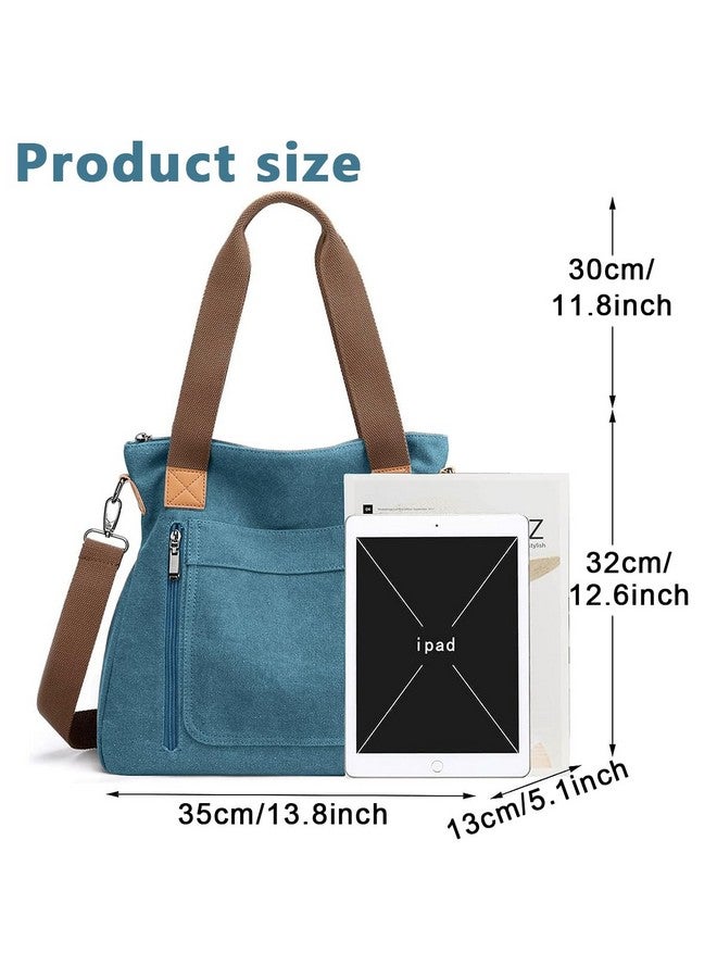 PALAY Handbags For Women Canvas Tote Bag Large Capacity Hobo Bags For Women Girls With Detachable Shoulder Strap Women Bag For Shopping, School, Blue - Image 2