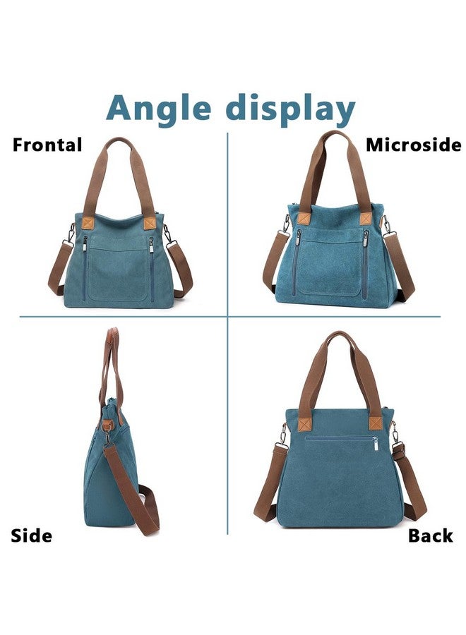 PALAY Handbags For Women Canvas Tote Bag Large Capacity Hobo Bags For Women Girls With Detachable Shoulder Strap Women Bag For Shopping, School, Blue - Image 5