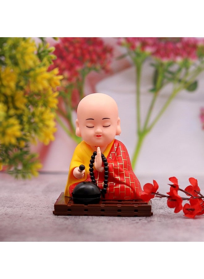 sculpmart Solar Powered Moving Head And Hand Sitting Action Gautam Buddha Statue For Living Room | Car Dashboard | Home | Office Desk | Wealth & Prosperity- Red (Red), 6 Centimeters - Image 1