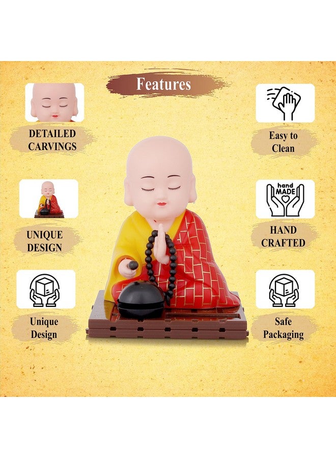 sculpmart Solar Powered Moving Head And Hand Sitting Action Gautam Buddha Statue For Living Room | Car Dashboard | Home | Office Desk | Wealth & Prosperity- Red (Red), 6 Centimeters - Image 4