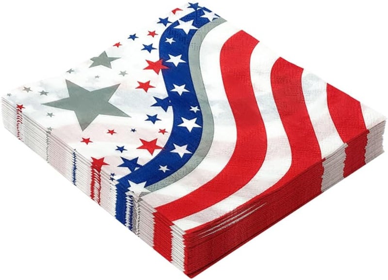 مناديل ورقية مخططة باللونين الأحمر والأزرق ليوم الاستقلال، 40 ورقة، مستلزمات الحفلات - Image 1