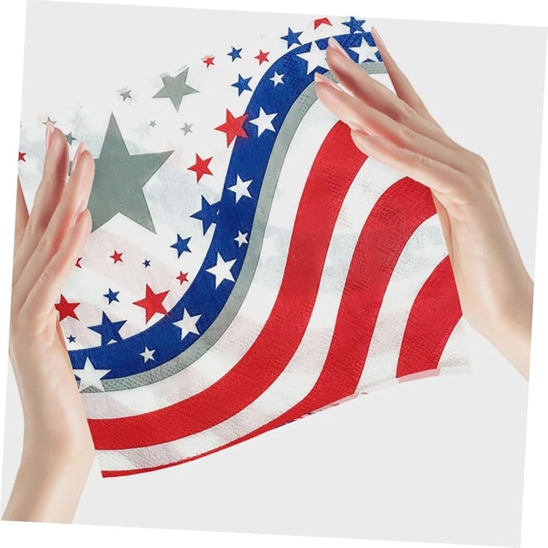 مناديل ورقية مخططة باللونين الأحمر والأزرق ليوم الاستقلال، 40 ورقة، مستلزمات الحفلات - Image 5