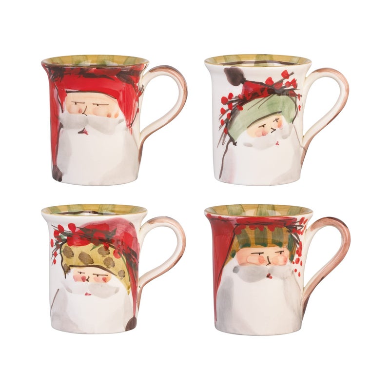 Vietri Vietri Old St Nick Assorted Mugs Set of 4 45 H 14 oz Terra Bianca Ceramic Mugs Coffee Cup Set 