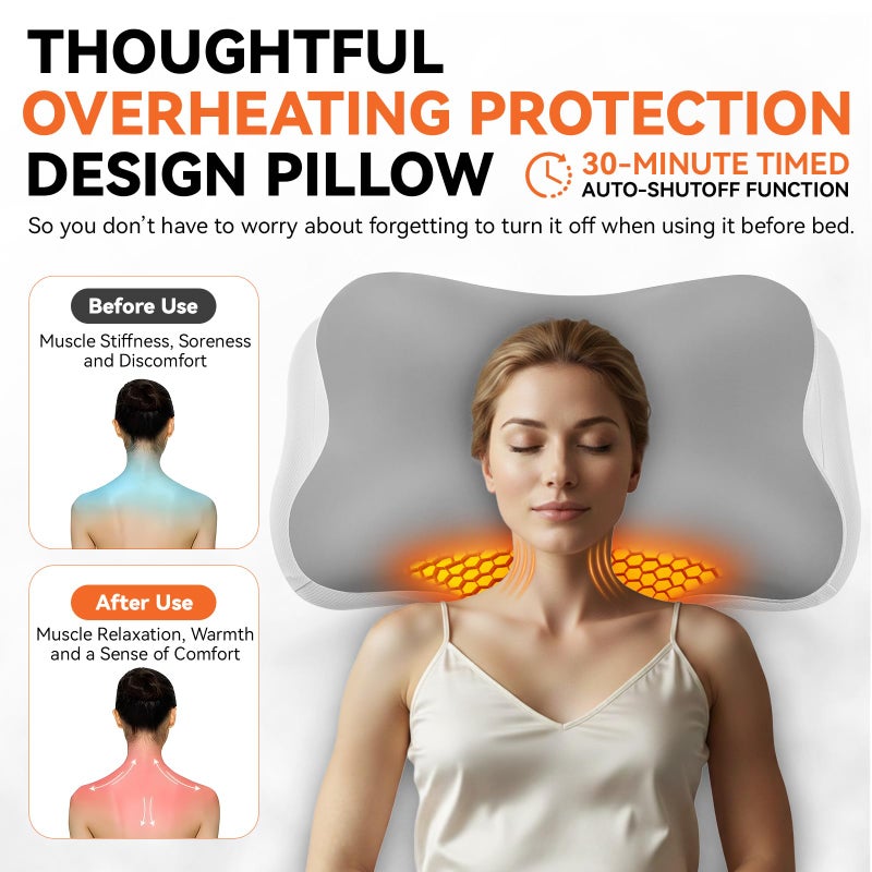 Silkena Heated Cervical Pillow for Neck Pain Relief, Ergonomic Contour Orthopedic Memory Foam Pillow for Neck Support, USB Heating with Adjustable Temp Settings - Image 3