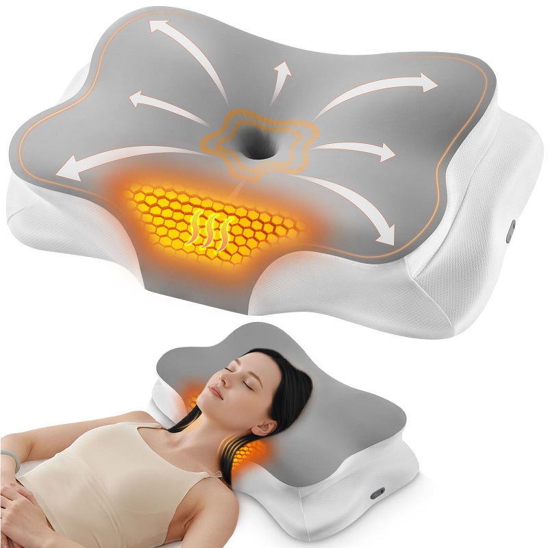 Silkena Heated Cervical Pillow for Neck Pain Relief, Ergonomic Contour Orthopedic Memory Foam Pillow for Neck Support, USB Heating with Adjustable Temp Settings - Image 1