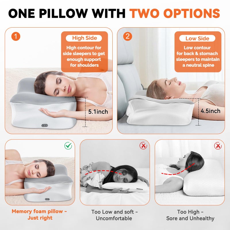Silkena Heated Cervical Pillow for Neck Pain Relief, Ergonomic Contour Orthopedic Memory Foam Pillow for Neck Support, USB Heating with Adjustable Temp Settings - Image 5