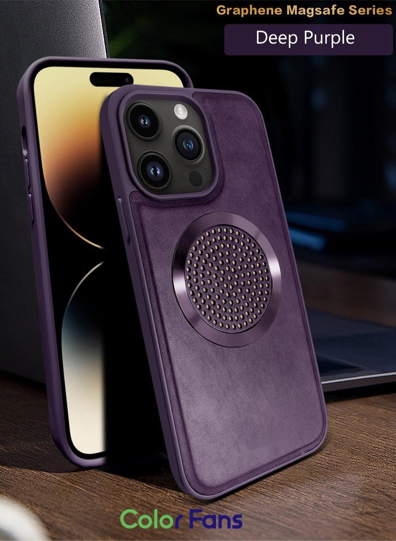Color Fans Luxury Leather Magnetic Case for iPhone 14 6.1 inch Graphene Armor Deep Purple Cover for iPhone 13