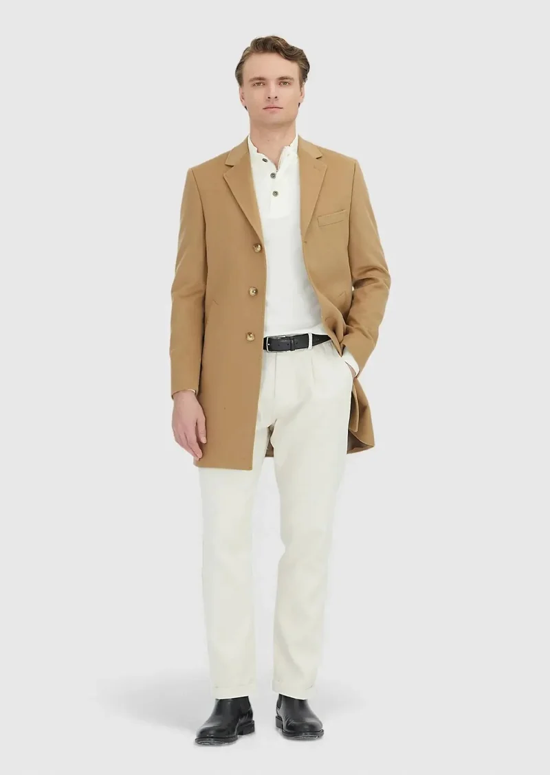 RAMSEY Buff Regular Fit Classical Weaving Overcoat