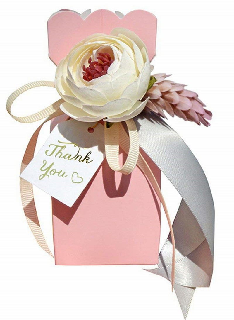 Y&D Favor Boxes, 20Pcs DIY Wedding Favors Candy Boxes with Ribbon and Flower for Wedding, Birthday Party, Engagement, Bridal Shower Princess Pink - Image 1