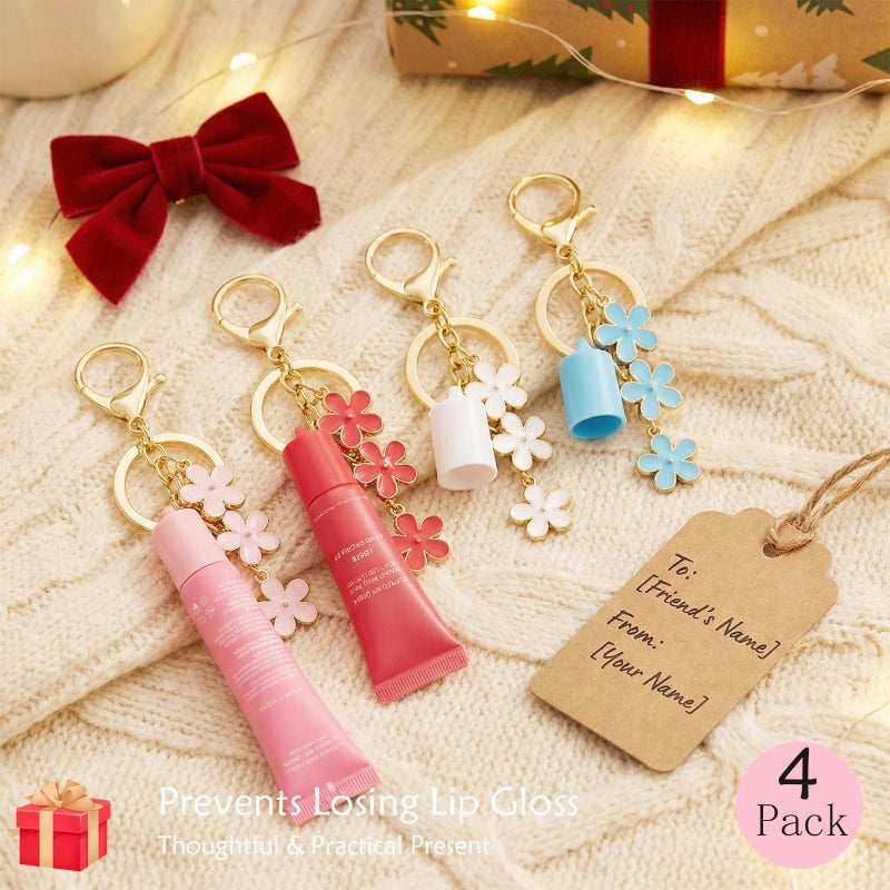 LUHOHI 4PCS Lip Balm Cap Keychain With Flower Charms for Summer Fridays, Lip Gloss Holder Keychains Kit for Summerfridays 0.5oz Portable Purse Accessories ï¼ˆNo Lip Balmï¼‰ - Image 5