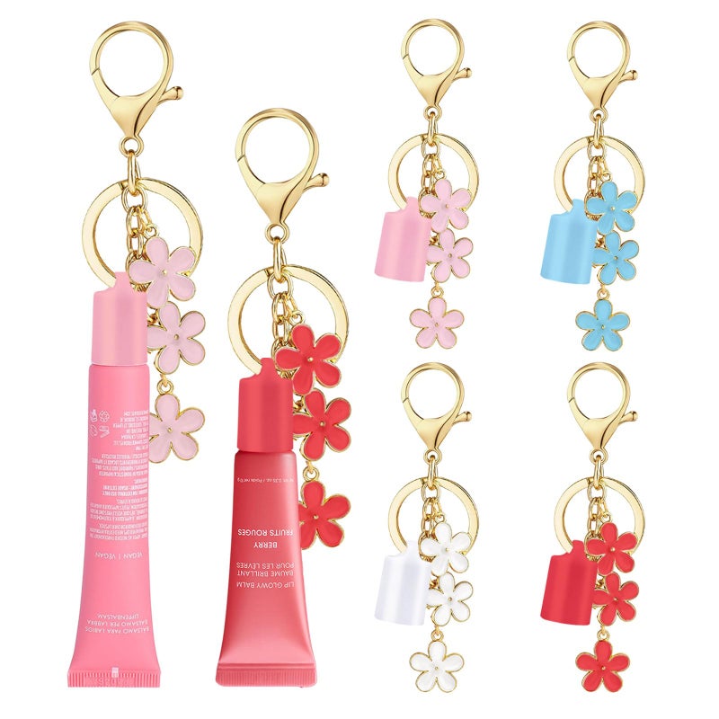 LUHOHI 4PCS Lip Balm Cap Keychain With Flower Charms for Summer Fridays, Lip Gloss Holder Keychains Kit for Summerfridays 0.5oz Portable Purse Accessories ï¼ˆNo Lip Balmï¼‰ - Image 1
