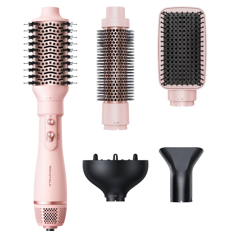 wavytalk Blow Dryer Brush Set, Wavytalk Air Sculpt 5-in-1 Hot Air Brush Set, Multi Hair Styler for Salon Blowouts, Smooth Curls, Volumizing and Straightening, Sleek and Less Frizz, Pink - Image 1