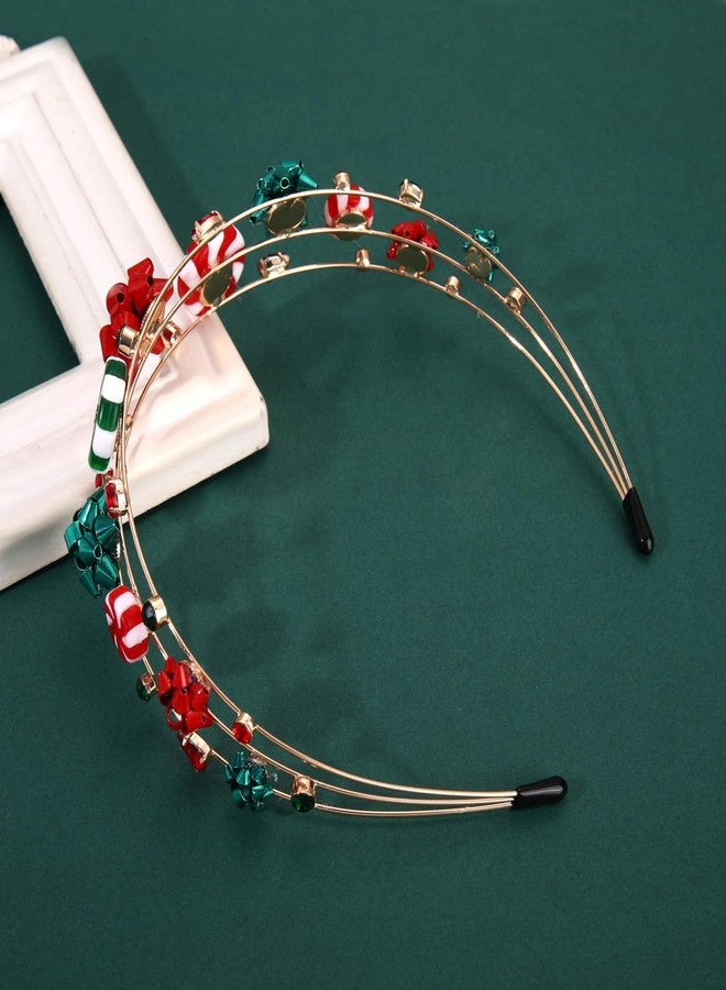 CEALXHENY Christmas Headband for Women Red Green Xmas Bow Headband Holiday Christmas Accessories Costume Outfits Decorations Party Supplies Gifts (Pattern F) - Image 2