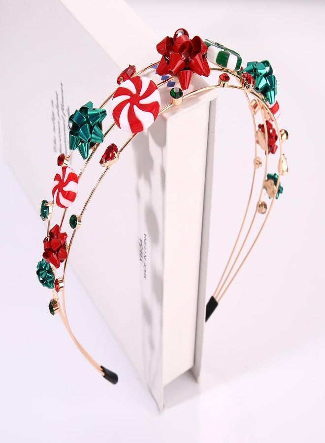 CEALXHENY Christmas Headband for Women Red Green Xmas Bow Headband Holiday Christmas Accessories Costume Outfits Decorations Party Supplies Gifts (Pattern F) - Image 4