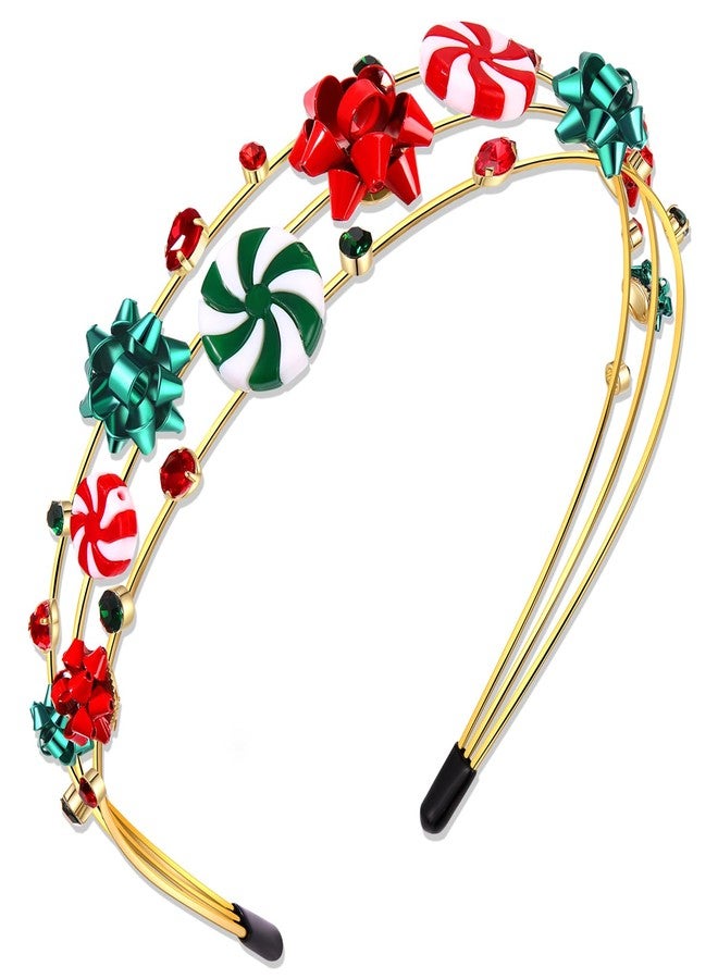 CEALXHENY Christmas Headband for Women Red Green Xmas Bow Headband Holiday Christmas Accessories Costume Outfits Decorations Party Supplies Gifts (Pattern F) - Image 1