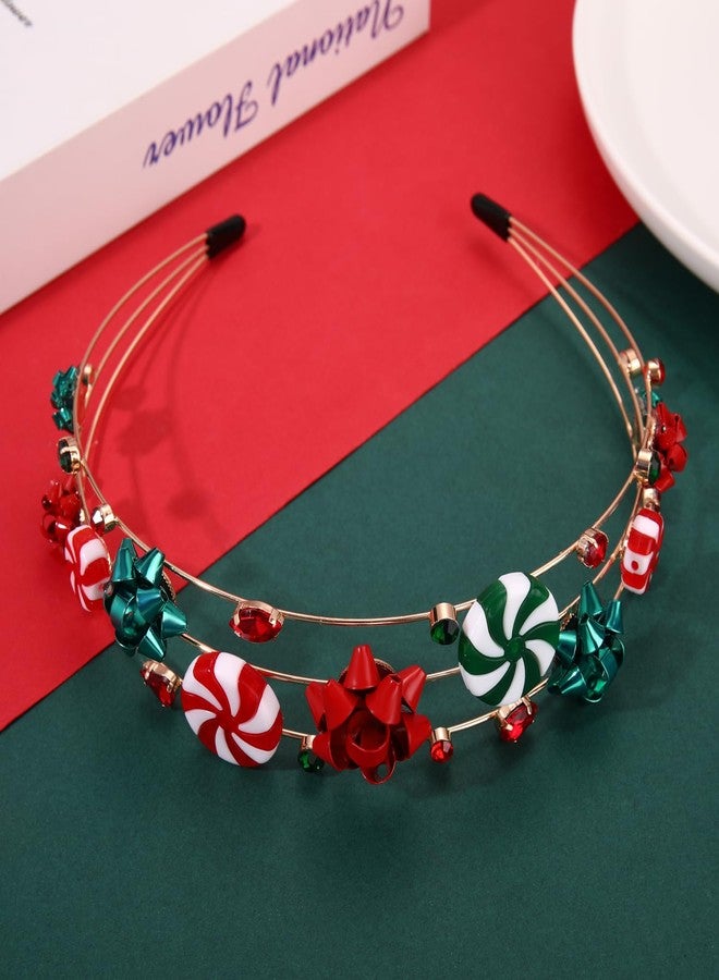 CEALXHENY Christmas Headband for Women Red Green Xmas Bow Headband Holiday Christmas Accessories Costume Outfits Decorations Party Supplies Gifts (Pattern F) - Image 3