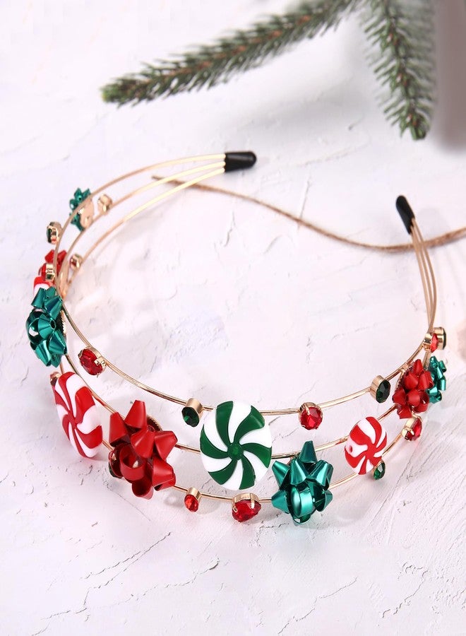 CEALXHENY Christmas Headband for Women Red Green Xmas Bow Headband Holiday Christmas Accessories Costume Outfits Decorations Party Supplies Gifts (Pattern F) - Image 5