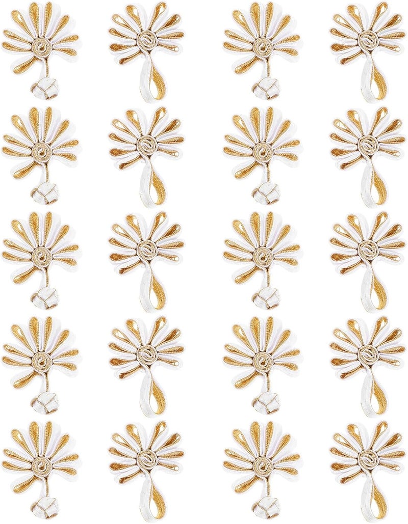 10pcs Chinese Knot Frog Buttons Closure Set, White and Gold Decorative Toggle Fasteners for Cheongsam Sewing, Traditional Sewing Buttons for Clothing Accessories and DIY Craft - Image 1