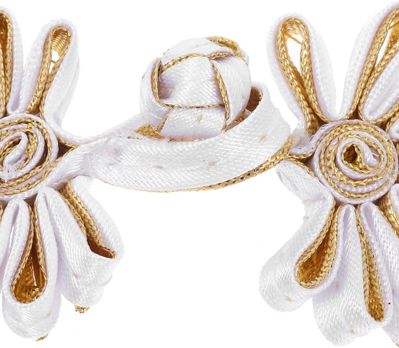 10pcs Chinese Knot Frog Buttons Closure Set, White and Gold Decorative Toggle Fasteners for Cheongsam Sewing, Traditional Sewing Buttons for Clothing Accessories and DIY Craft - Image 3
