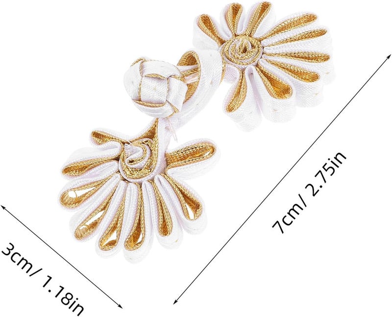 10pcs Chinese Knot Frog Buttons Closure Set, White and Gold Decorative Toggle Fasteners for Cheongsam Sewing, Traditional Sewing Buttons for Clothing Accessories and DIY Craft - Image 2