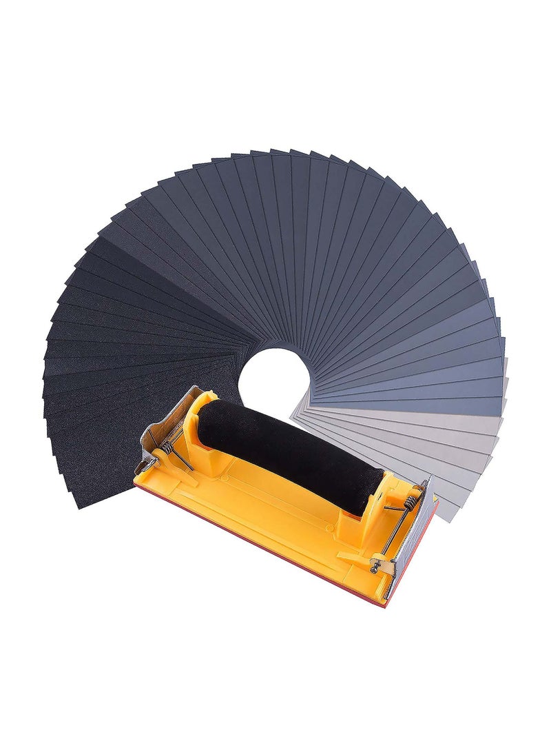 Sandpaper, 48 Sheet Grits, Wet and Dry Sandpaper with Holder 120 to 7000 Assorted Grit Waterproof for Automotive Polishing Wood Furniture Finishing Metal Sanding - Image 1