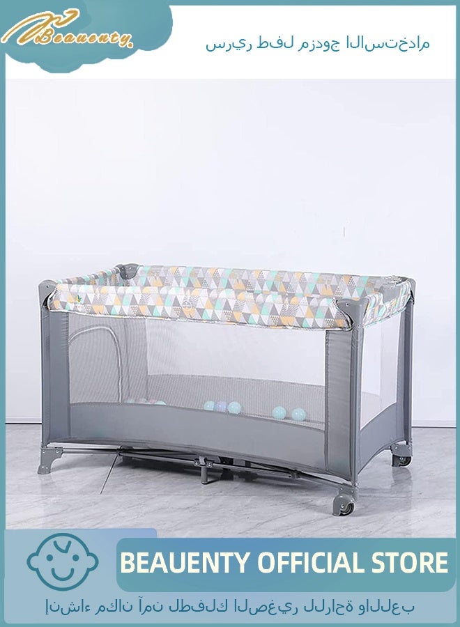 Beauenty 2 In 1 Baby Crib, Portable Playard, Foldable Travel Bed Playpen, Travel Crib Nursery Center for Infant with Comfortable Mattress and Carry Bag - Image 1