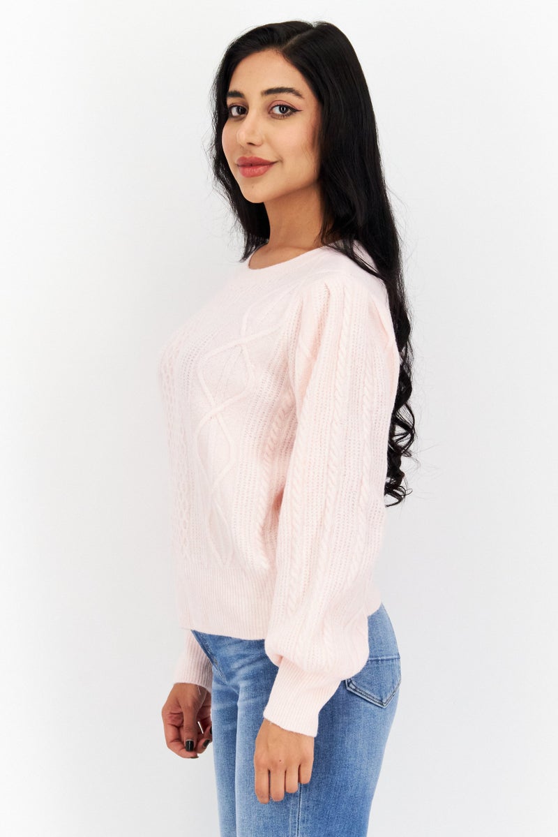 1 State Women Crew Neck Long Sleeve Sweater, Pink - Image 3