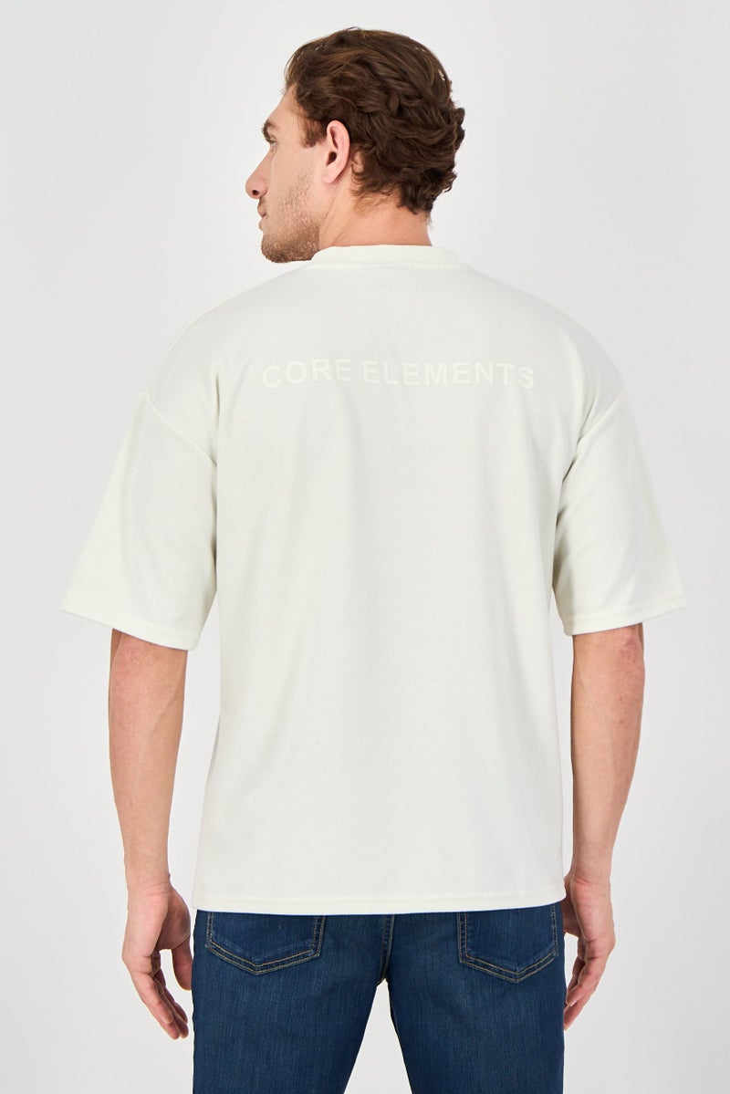 Core Elements Men Crew Neck Short Sleeve Brand Logo T-Shirt, Cream - Image 3