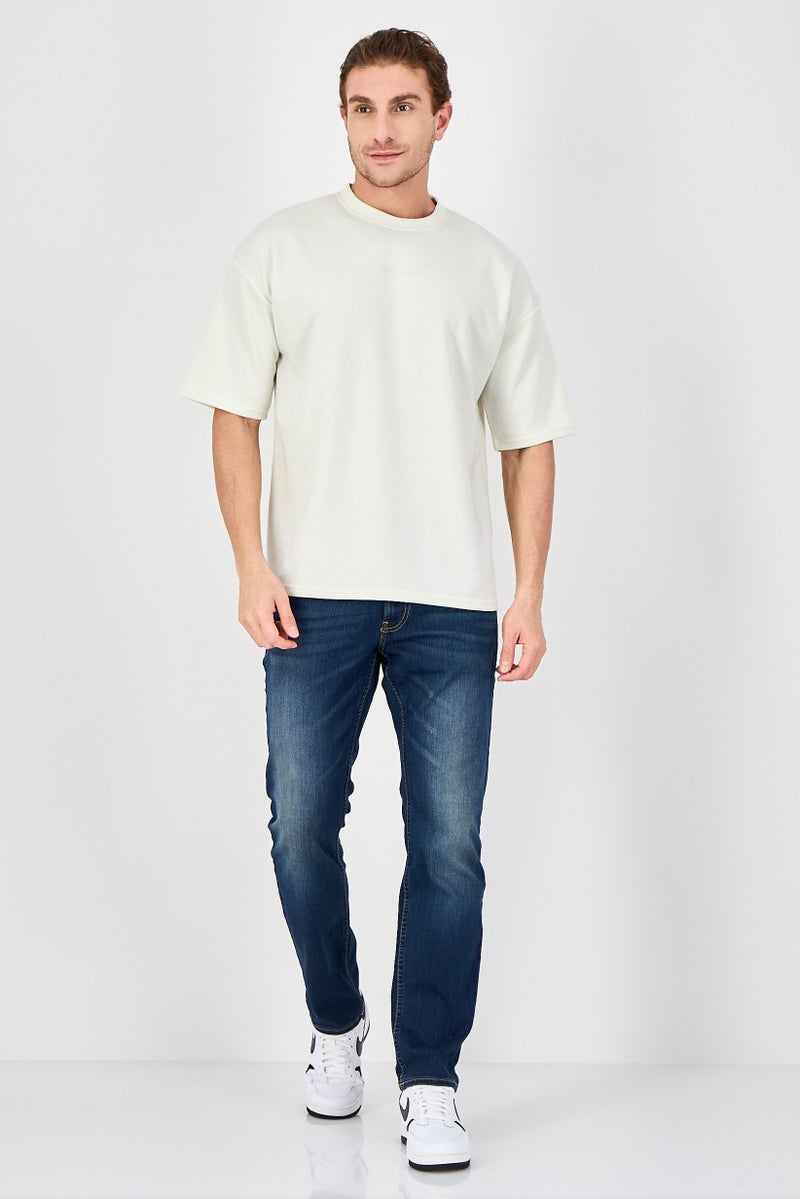 Core Elements Men Crew Neck Short Sleeve Brand Logo T-Shirt, Cream - Image 4