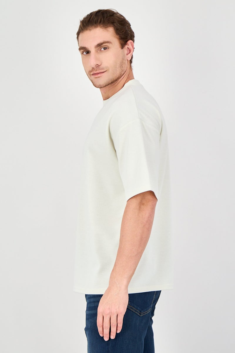 Core Elements Men Crew Neck Short Sleeve Brand Logo T-Shirt, Cream - Image 2
