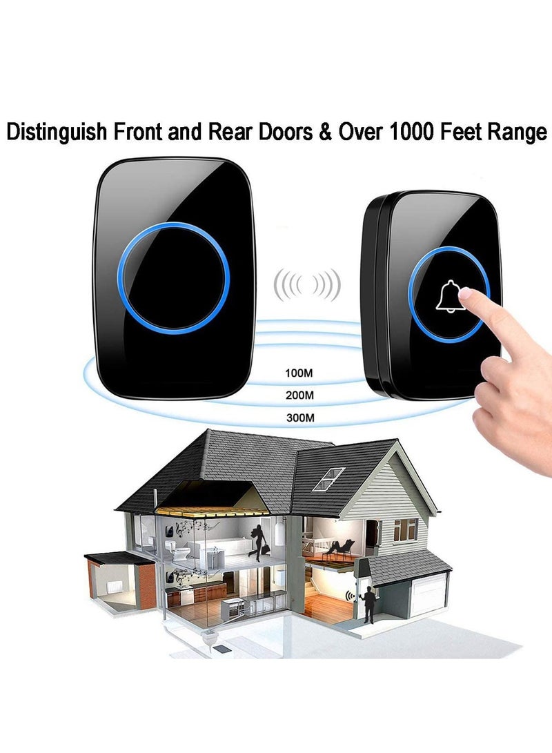 Wireless Doorbell, Waterproof Door Bell Kit, Distinguish front and rear doors, Over 1000 feet Range and 60 Chime, 5 Levels Volume and LED Flash, for Home Office Classroom - Image 2