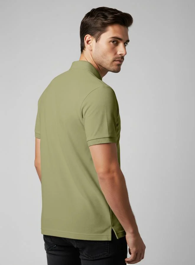 FERVORO Men Olive Cotton Polo with Pocket