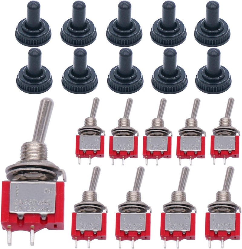 Twidec /10Pcs Mini Toggle Switch SPST 2 Position 2 Pins ON/Off AC 125V 5A Car Boat Switches with Waterproof Cap MTS-101MZ - Image 1