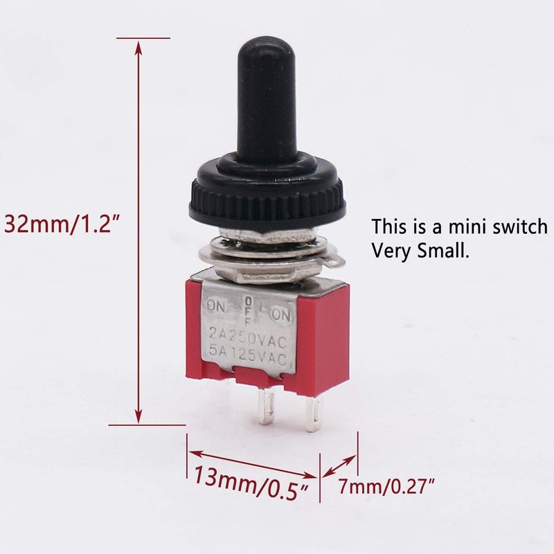 Twidec /10Pcs Mini Toggle Switch SPST 2 Position 2 Pins ON/Off AC 125V 5A Car Boat Switches with Waterproof Cap MTS-101MZ - Image 5