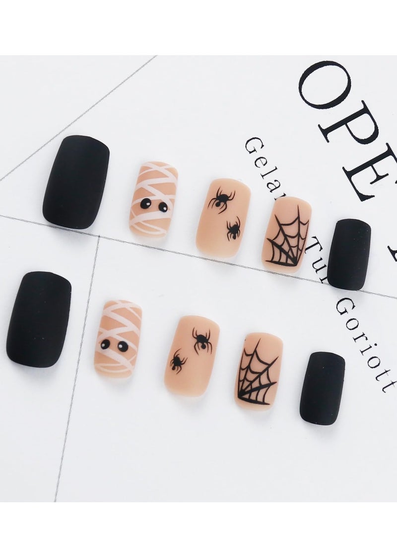 general 24Pcs Artificial Nail Art Set Wine Black Short Square Fake Nails Kit - Image 2