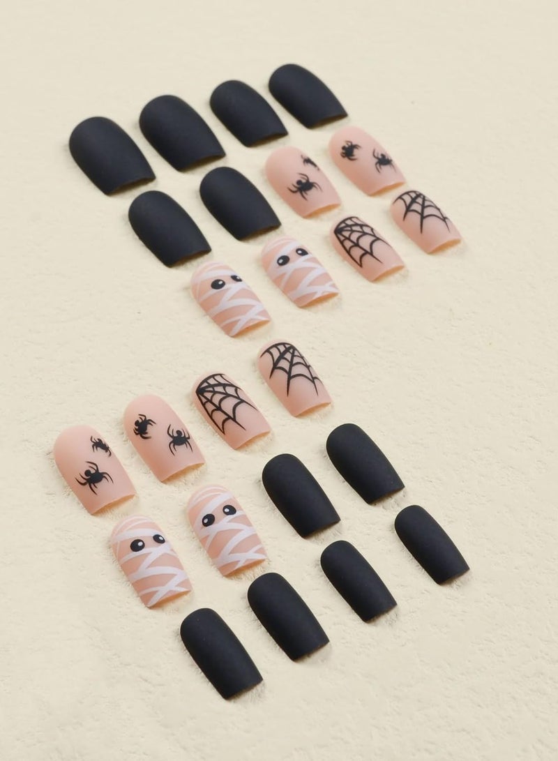 general 24Pcs Artificial Nail Art Set Wine Black Short Square Fake Nails Kit - Image 3