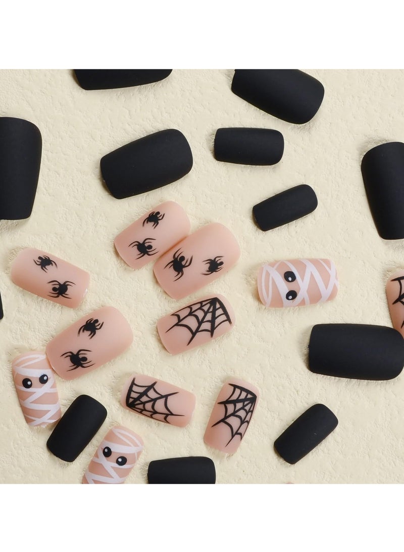 general 24Pcs Artificial Nail Art Set Wine Black Short Square Fake Nails Kit - Image 4