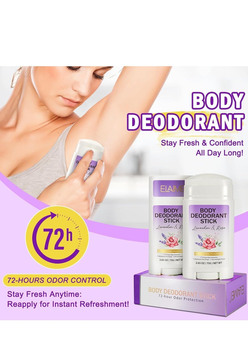 Body Deodorant Stick Smooth Solid 72 Hour Odor Protection, Aluminum-Free, Baking Soda Free Skin Safe, Long Lasting Fragrance, Natural for Women and Men - Image 2