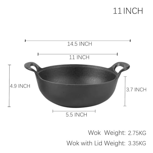 VONOTO 11 inch Cast Iron Wok with Lid and Handles, Grilling Wok, Use in the Oven, on the Stove, or on the Grill (Wok with Lid 11 inch) - Image 2