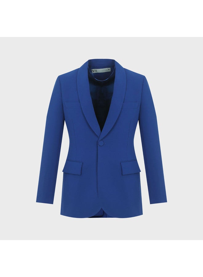 Zara women's Stylish Casual Solid-colored Belted Shoulder-padded Long-sleeve Notched Lapel Single-button Blazer - Image 2