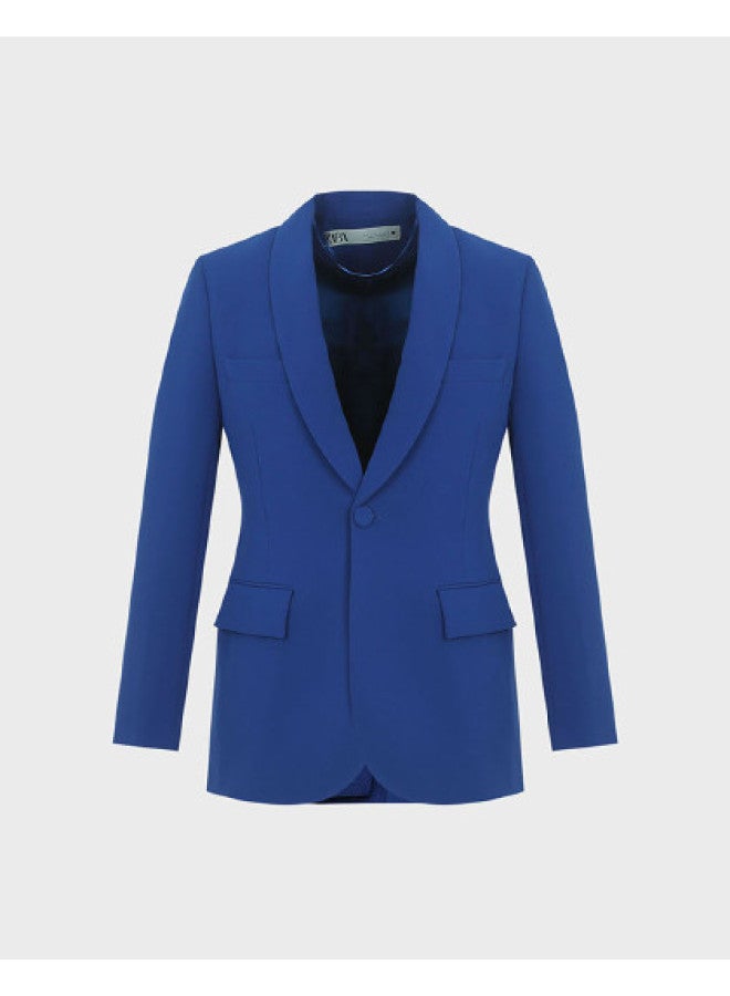 Zara women's Stylish Casual Solid-colored Belted Shoulder-padded Long-sleeve Notched Lapel Single-button Blazer - Image 1